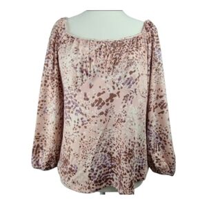Eclair leopard print square neck 3/4 sleeves NWT blouse, Sz L (PTP 19 in)